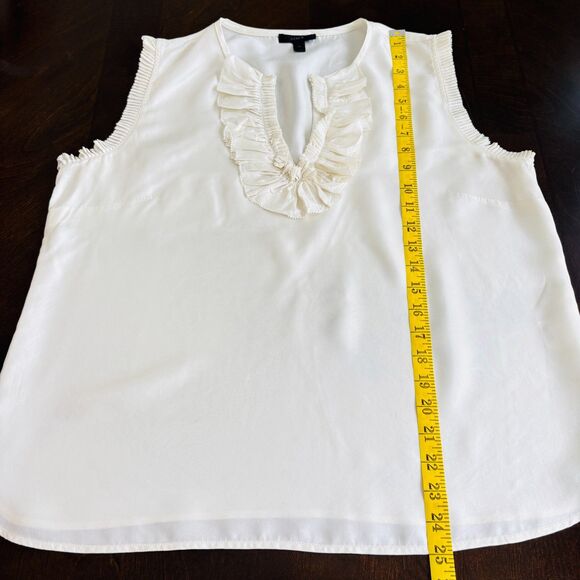 J. Crew Silk Ruffled Top Size 14 Ivory White Sleeveless Classic Preppy Feminine - Picture 7 of 7